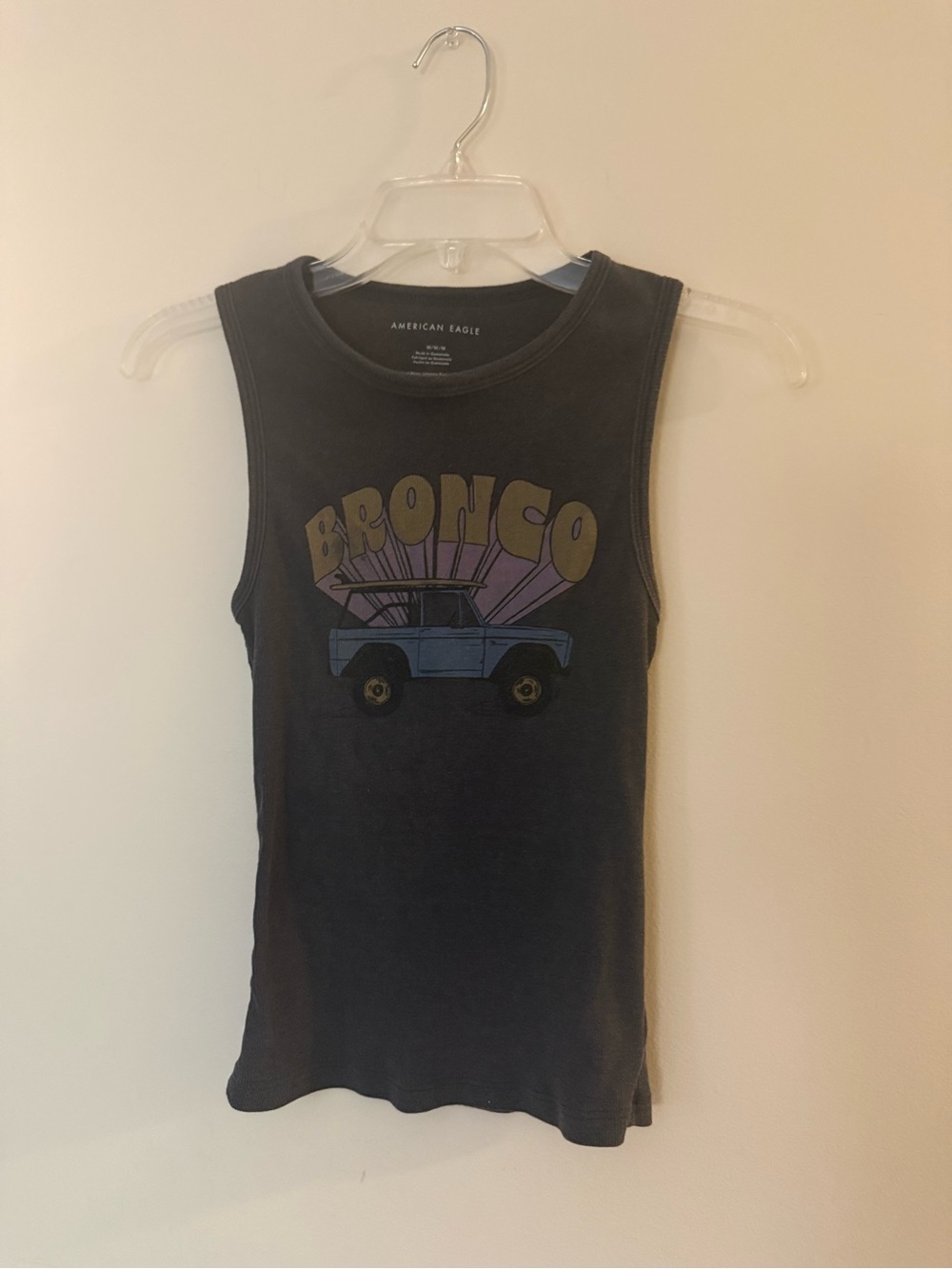 American Eagle Outfitters Black Tank with Bronco Graphic and Blue Truck